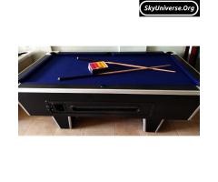 Double jointer black pool table with blue cloth - 2