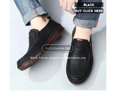 Men’s casual walking shoes with Pu leather and rubber sole-black - 2