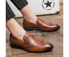 Men’s Gentle leather classic shoes with rubber sole-Brown - 2