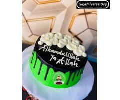 Birthday cake in green colour and chocolate drippings